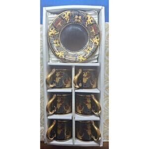 YS Yau Shing Fine Porcelain Painted Gold Gilt Greek Tea Cups Set- 12pc- Mint!